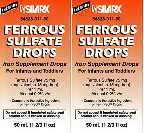 Ferrous Drops Iron Supplement Peppermint Flavor Generic for Enfamil FerinSol Iron Supplement Drops for Infants Toddlers  Children Measuring Dropper Included 50 ml per Bottle Pack of 2