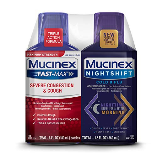 Mucinex Maximum Strength MUCINEX FastMax Severe Congestion  Cough  MUCINEX Nightshift Cold  Flu Liquid 2 x 6 fl oz MultiSymptom Relief