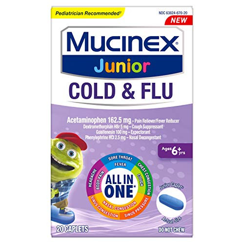 Cold and Flu Mucinex Junior Cold and Flu Caplets 20ct Ages 6 years AllinOne Cough Sore Throat Fever Headache Body Pain Sinus Pressure Nasal Chest and Sinus Congestion Relief by Mucinex