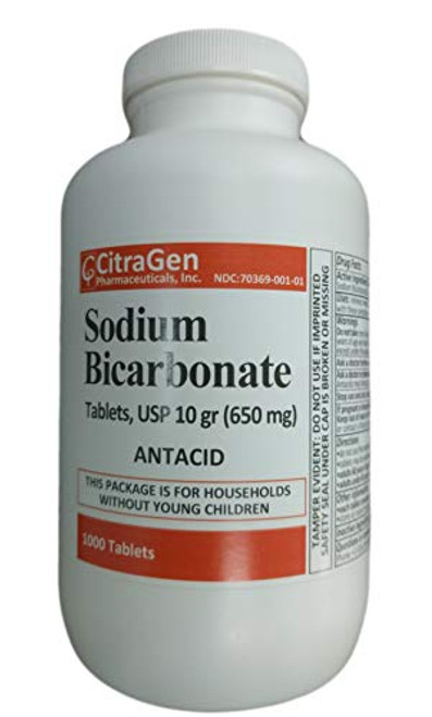 Sodium Bicarbonate Tablets USP 650 mg 10 Grains for Relief of Acid Indigestion Heartburn Sour Stomach  Upset Stomach 1000 Tablets per Bottle by CitraGen Pharmaceuticals Inc