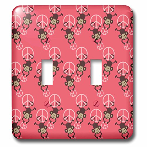 3dRose lsp634662Pink Peace Signs with MonkeysAdorable Cute Animals Double Toggle Switch