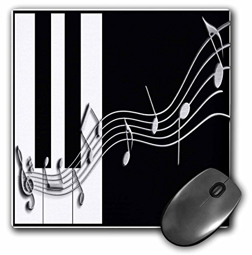 3dRose LLC 8 x 8 x 025 Inches Mouse Pad Silver Music Notes on Piano Keys mp243721