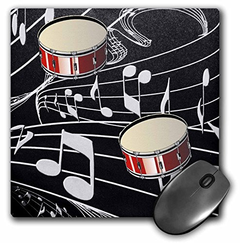 3dRose LLC 8 x 8 x 025 Inches Mouse Pad Red Drums on Music Notes mp381991