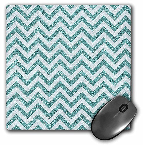 3dRose Aqua Glitter Effect Chevron Stripes Mouse Pad 8 x 8 mp2109961