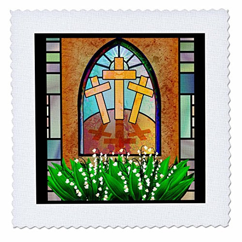 3dRose qs116361 A Colorful Stained Glass Window of The Cross of Jesus at Easter Quilt Square 10 by 10Inch