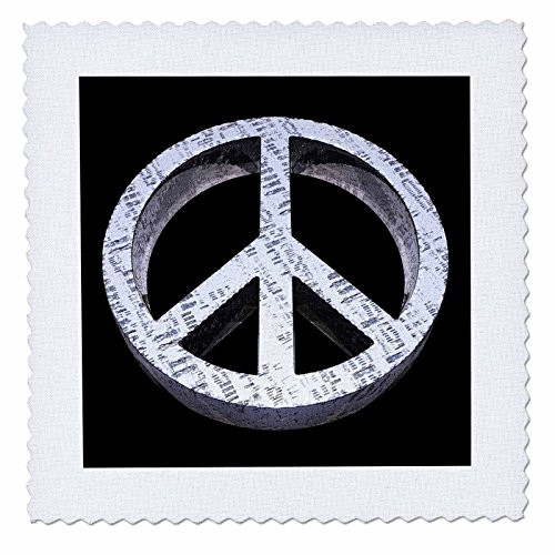 3dRose qs192311 Peace Pass It on a Rough and Worn Metal Three Dimensional Peace Sign Quilt Square 10 by 10Inch