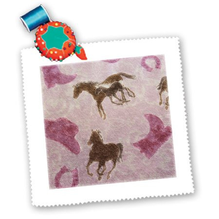 3dRose qs389811 Pink and Brown Cowgirl Motiff Quilt Square 10 by 10Inch