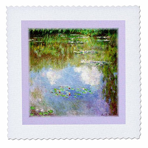 3dRose qs450411 Monets Water Lilys with Violet Border Quilt Square 10 by 10Inch