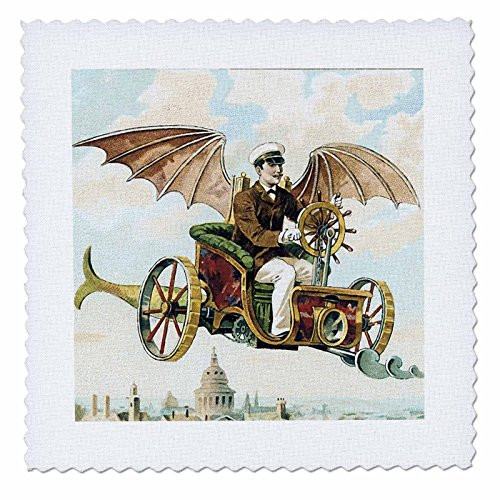 3dRose qs1026673 Vintage Steampunk Flying Machine Dirigible DesignQuilt Square 8 by 8Inch