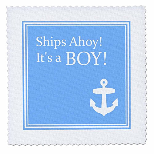 3dRose qs1513884 Ships Ahoy its a Boyfor Baby ShowersLight Powder Blue White Anchor Sailor Nautical ThemeQuilt Square 12 by 12Inch