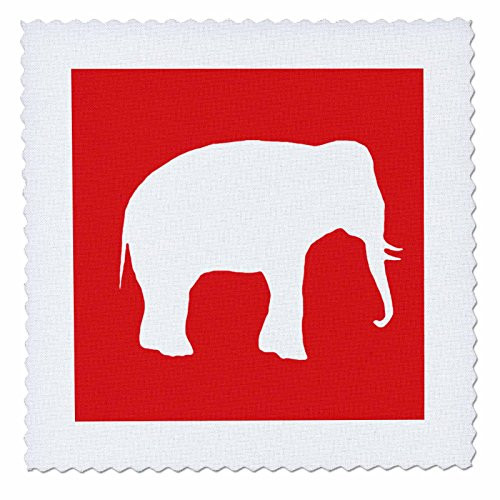 3dRose qs1649124 Red Elephant Silhouette White Wildlife Modern Wild Animal Shadow Quilt Square 12 by 12Inch