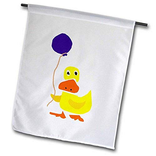 3dRose fl2001541 Funny Yellow Duck Holding Blue Balloon Garden Flag 12 by 18