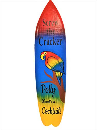 All Seas Imports New 39 Unique handcarved  Painted Wood Screw The Cracker Polly Wants a Cocktail Parrot Surfboard