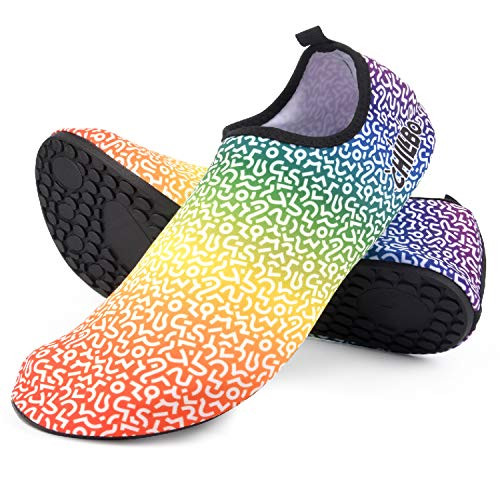 Chillbo Water Shoes  Womens Water Shoes and Yoga Shoes 7 Vibrant Styles Slip on Sock Shoes Water Shoes for Men and Swimming Shoes for Women for Beach Swim Yoga Camping Rainbow