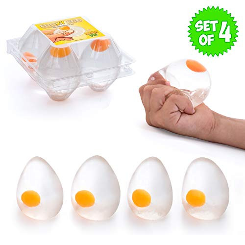Funky Egg Splat Ball Squishy Toys  4 Pack  Stress Relief Eggs Yolk Balls Squishies Fun Toy for Children  Anxiety Reducer Sensory Play  Tension Relief for Adults  Help for Autism  ADHD