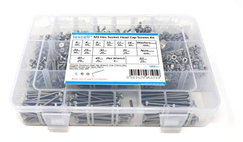 iExcell 1500 Pcs Stainless Steel 304 M3 Hex Socket Head Cap Screws Assortment Nuts Washers and Hex Key Wrench Kit