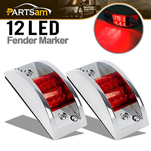 Partsam 2pcs RED LED Marker Clearance Light Chrome Guarded Armored trailer RV Camper 12LED