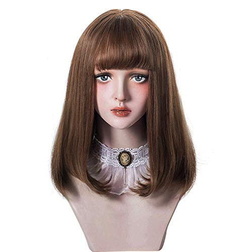 aiyaya Lolita Cosplay Wig with Bangs Straight Synthetic Wig For Women Cosplay Costume Natural Hair Lolita Wig with Wig Cap Brown short wig aiyaya Lolita Cosplay Wig with Bangs Straight Synthetic Wig For Women Cosplay Costume Natural Hair Lolita Wig with Wig Cap Brown short wig