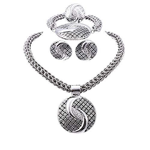OUHE 18K Gold Plated Africa Style Golden Necklace Earrings Jewelry Set For Women Party Wedding silver OUHE 18K Gold Plated Africa Style Golden Necklace Earrings Jewelry Set For Women Party Wedding silver