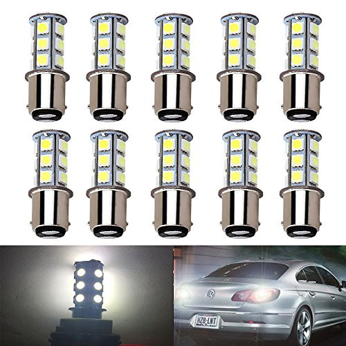 BlyilyB White 1157 BAY15D 5050 18SMD LED Replacement Bulb For Reverse light,Turn signal light,Tail light,Brake light (Pack of 10)