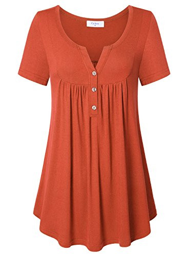 Ladies Plus Size Tops Ca Kra Womens Shirts and Blouses Short Sleeve Button Up Tunic Tops Orange XXLarge