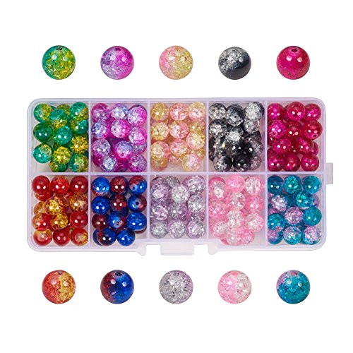 Pandahall 1 Box About 1000pcs 10 Color Handcrafted Crackle Lampwork Glass Round Beads Assortment 4mm Lot for Jewelry Making