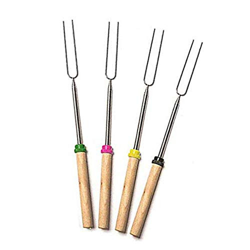 Tooeary Stainless Steel BBQ Forks Camping Campfire Skewers Hotdog Telescoping Roasting Stick4PCS
