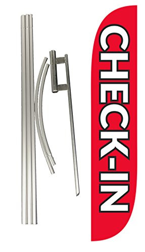 LookOurWay Checkin Feather Flag Complete Set with Pole  Ground Spike