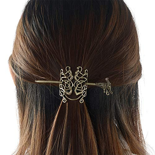 Large Celtic Knots Dragon Hairpins Norse Viking Crown Hair Jewelry for Long Hair Braids Barrettes Vintage Viking Runes Women Girl Hairpin Hair Clips Stick Irish Slide Accessories