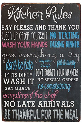 SUMIK Kitchen Rules Say Please and Thank You Metal Tin Sign Vintage Art Poster Plaque Home Kitchen Wall Decor