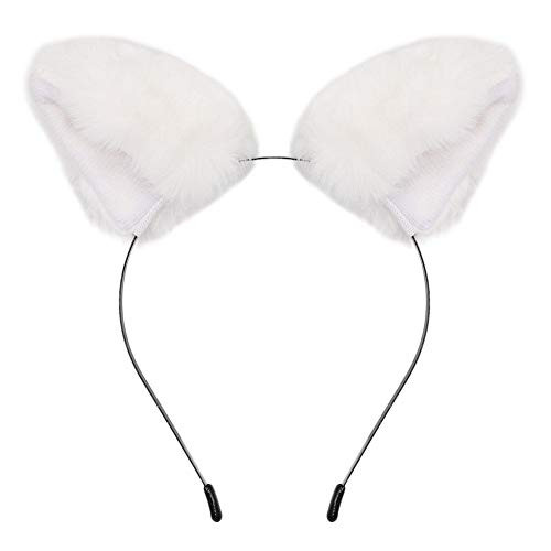 BAOBAO Women Girl Cat Fox Long Fur Ears Headband Party Cosplay Costume HairbandWhite