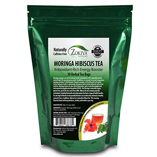 Zokiva Nutritionals Moringa Hibiscus Tea 30 Bags With Premium Organic Moringa Nutritious Tasty and Naturally CaffeineFree In Resealable Zip Pouch Zokiva Nutritionals Moringa Hibiscus Tea 30 Bags With Premium Organic Moringa Nutritious Tasty and Naturally CaffeineFree In Resealable Zip Pouch