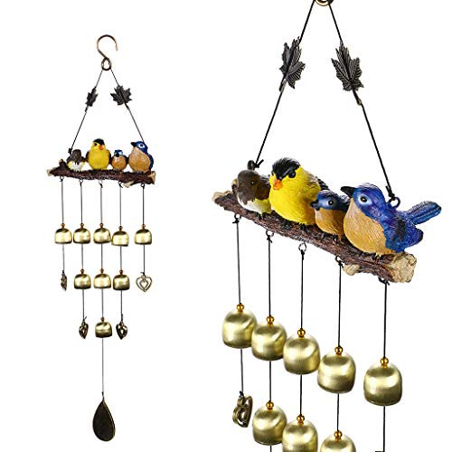 OwnMy Wind Chimes with Birds Metal Bells Decoration for Outdoor Garden and Home Decor Blue and Yellow