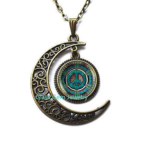MoonNecklaceMoonPendant?Hippie Necklace Hippie Pendant Hippie Jewelry Peace Sign Necklace Peace Jewelry Peace Pendant Mens Necklace Hippie Mens Jewelry