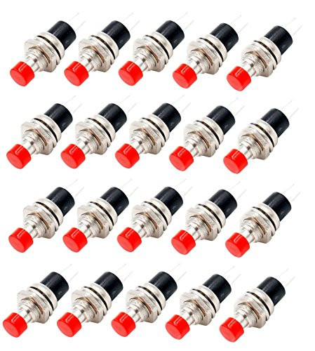 YXQ Momentary Push Button Switch Red Cap 20Pcs 2Pin AC 250V 1A SPST Round Switches