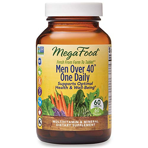 MegaFood Men Over 40 One Daily Daily Multivitamin and Mineral Dietary Supplement with Vitamins B D and Zinc NonGMO Vegetarian 60 Tablets 60 Servings FFP