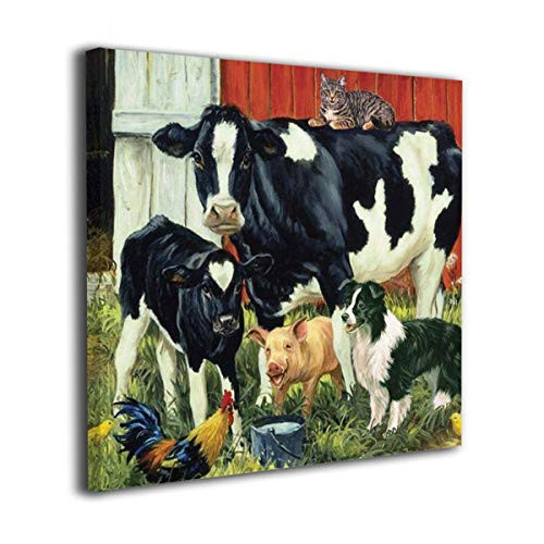 Harperson Canvas Prints Artwork Country Living Farm Animals Cow Pig Barn Rooster Dog Cat Calf Art Farmhouse Pictures Wall Decoration for Bathroom Living Room Bedroom Wall Decor Prints Art 20x20