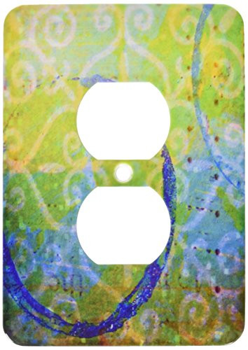 3dRose lsp_6480_6"Abstract Digital Art In Greens And Blues" 2 Plug Outlet Cover Multicolor