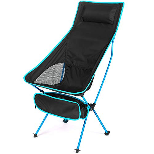 Esup Camping Chair with Headrest Ultralight Portable Compact Folding Beach Chairs with Carry Bag for Outdoor Camping Backpacking Hiking Lake Blue