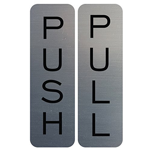 Basic Vertical Push Pull Door Sign Brushed Silver  Small