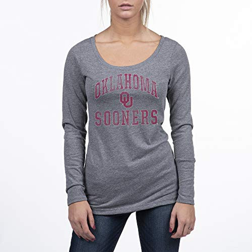 Top of the World Oklahoma Sooners Womens Trim Triblend Long Sleeve Scoop Neck Gray Heather Tee Small