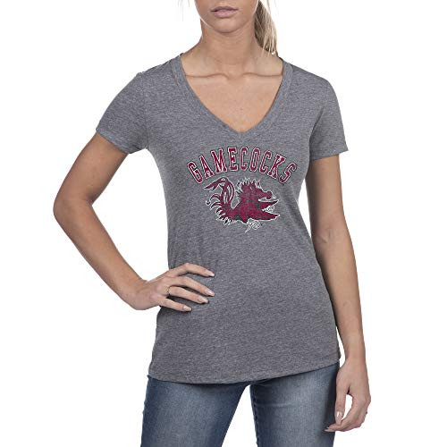 Top of the World South Carolina Fighting Gamecocks Womens Trim Triblend Short Sleeve Deep VNeck Gray Heather Tee Medium