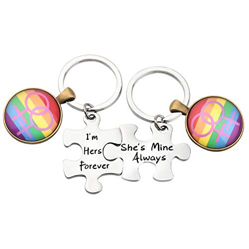 Lywjyb Birdgot LGBT Gift Gay Pride Rainbow Gift Gay Lesbian Couples Jewelry Set Im Hers Forever Shes Mine Always Puzzle Keychain Wedding Gift for LGBT puzzle Im Hers Forever set