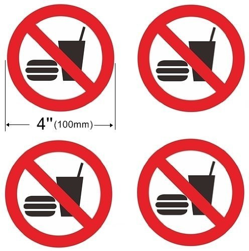 Indoor 4 Pack NO Food 4 Dia Sign Decal Sticker Window Door Wall Stop Drink Logo