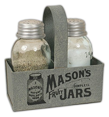CTW Home Collection Salt  Pepper Shakers with Metal Mason Jar Caddy