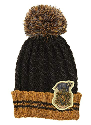 Warner Brothers Harry Potter Hufflepuff House Heathered Pom Beanie Hat for Adults and Kids