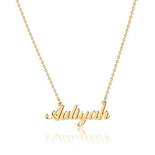M MOOHAM Gold Aaliyah Name Necklace Personalized  18K Gold Plated Stainless Steel Custom Aaliyah Name Necklace Personalized Gifts for Aaliyah Gold Name Plate Necklace
