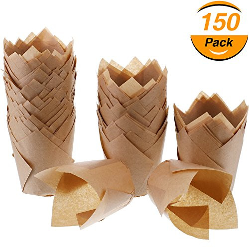 Hestya 150 Pieces Tulip Muffin Baking Cups Cupcake Muffin Liners Baking Cup Holder (Natural Color)