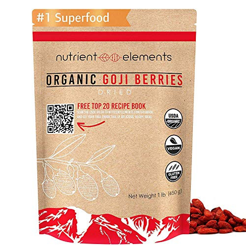 1 lb Premium Organic Raw  Dried Goji Berries  USDA Certified  Natural Superfood  Extra Large Non GMO Berries with Resealable Bag by Nutrient Elements  Free Recipes EBook