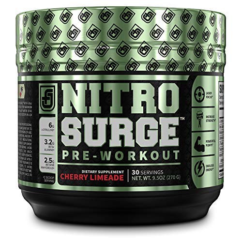 NITROSURGE Pre Workout Supplement  Endless Energy Instant Strength Gains Clear Focus Intense Pumps  Nitric Oxide Booster  Powerful Preworkout Energy Powder  30 Servings Cherry Limeade
